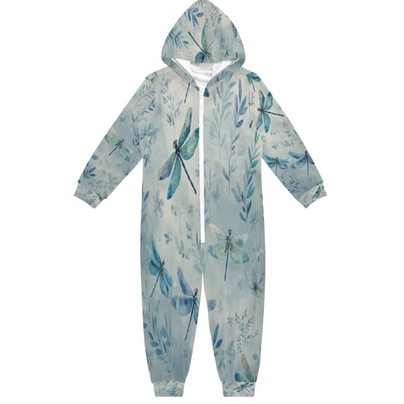 Soft Big Kids Onesie Pajamas Cozy Loose-Fit Jumpsuits for kids with Pockets for Christmas Lounge & Play Delicate Dragonflies Pattern