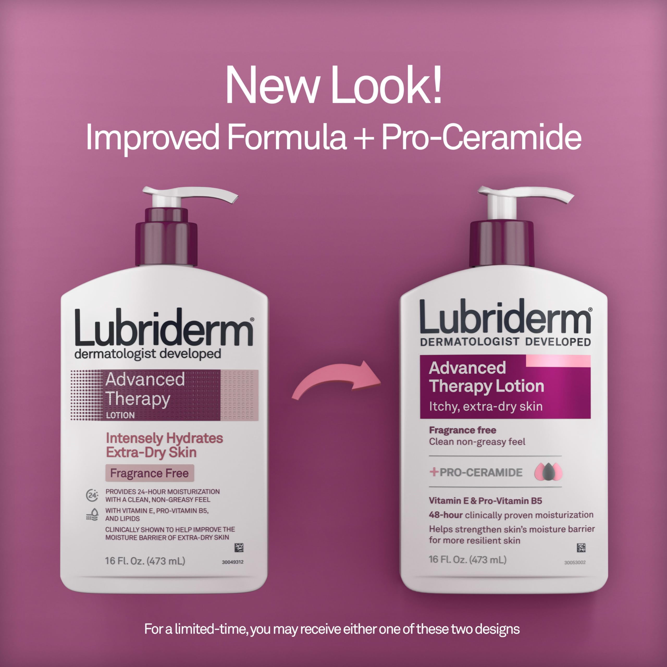 Lubriderm Advanced Therapy Fragrance Free Moisturizing Hand & Body Lotion + Pro-Ceramide with Vitamins E & Pro-Vitamin B5, Intense Hydration for Itchy, Extra Dry Skin, Non-Greasy, 16 fl. oz