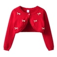 thumbnail image 4 of Faraee Toddler Girl Sweater Cardigan Kids Long Sleeve Bowknot Cute Crop Sweaters Ruffle Trim Hem School Uniforms Dress up Jacket 1-14 Years Red, 4 of 5