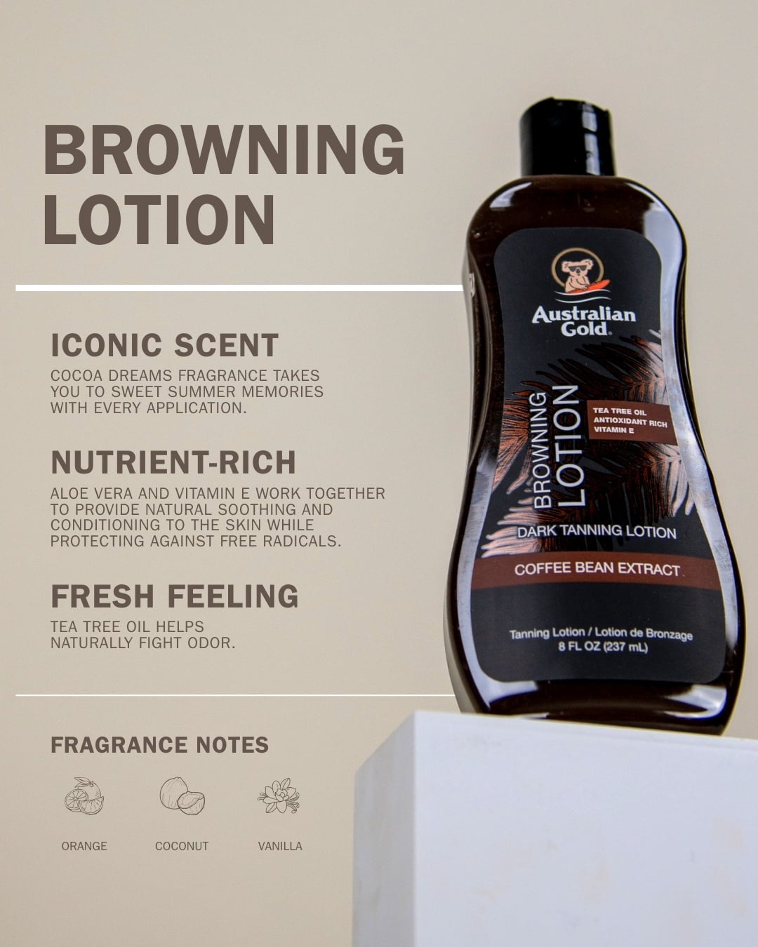 Australian Gold Browning Lotion Without SPF, Dark Tanning, Antioxidant Rich, 8 fl. oz