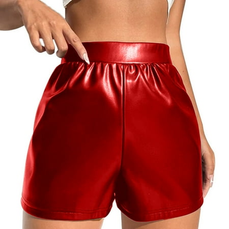 HYSYSB Leather Bodysuit for Women bodysuit with Built in Bra push Up Bodysuit leather Romper leather Shorts Multi Colored High Waisted Stretch Shorts shapewear Bodysuits for Women Red XL