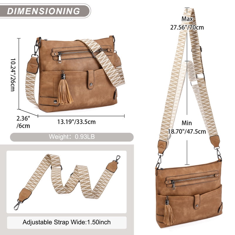 GAEKEAO Large Crossbody Bags for Women Multi Pocket Leather Crossbody Purse Designer Shoulder Bag Adjustable Strap Everyday Travel Handbag