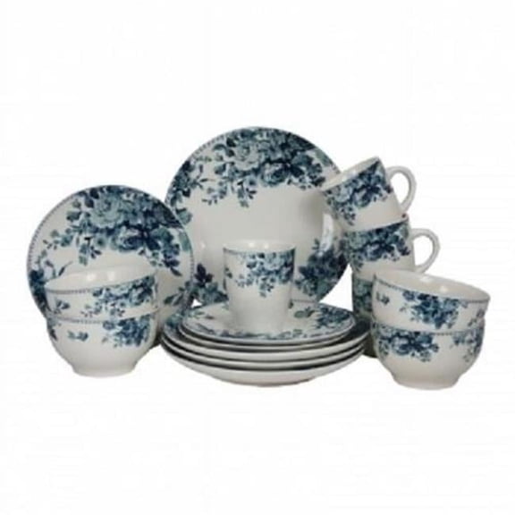 Traditional Blue Rose 16 Piece Dinnerware Set
