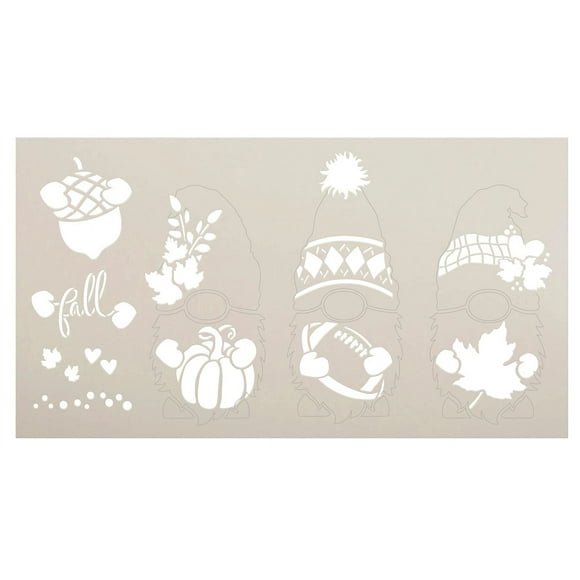 Autumn Gnome Embellishment Stencil - DIY Fall Leaves Pumpkin Home Decor Craft - Paint Wood Sign Reusable Mylar Template - 15 x 8 inch