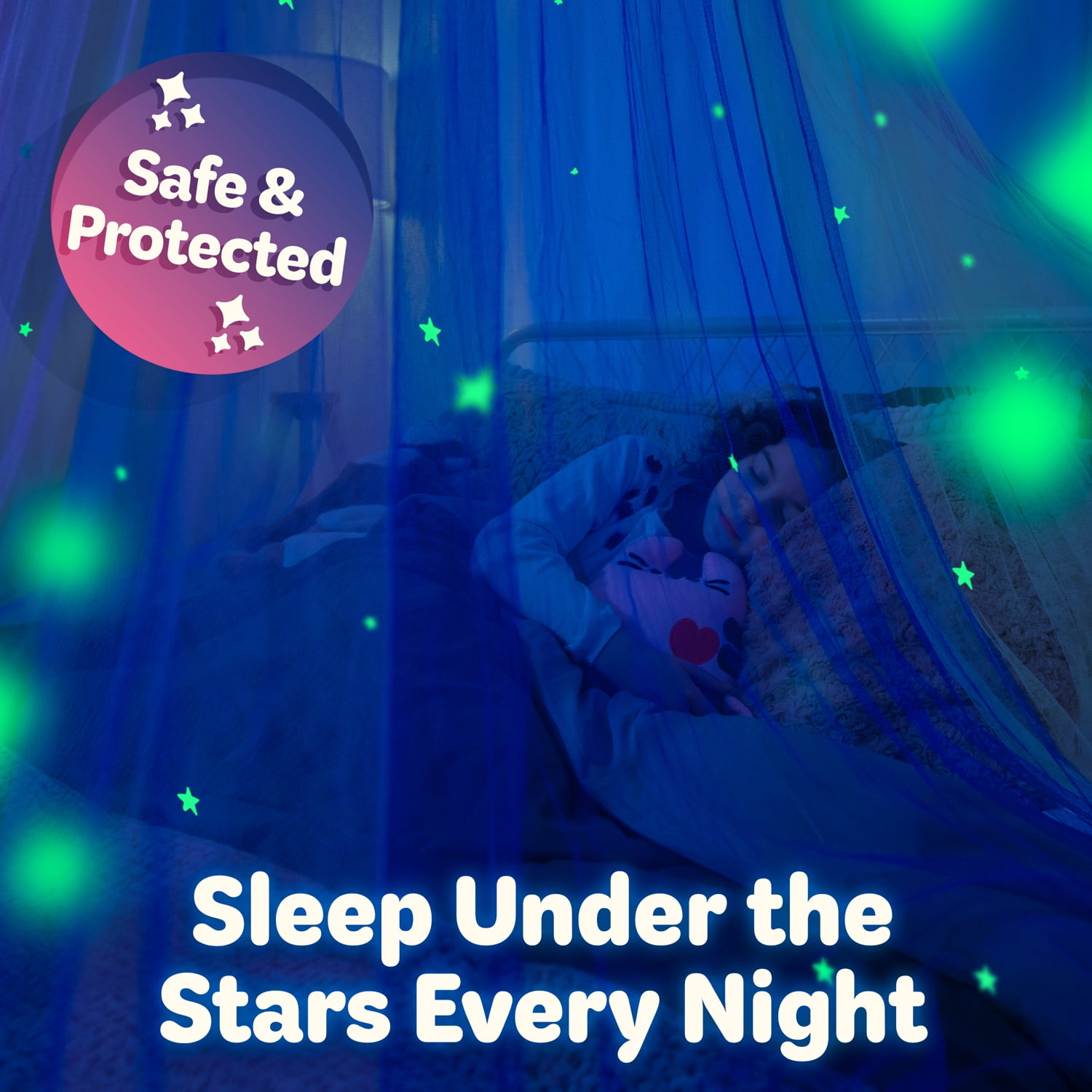 Bollepo Bed Canopy for Girls with Glowing Star Room Decor for Standard Bed Size Child Canopy Purple