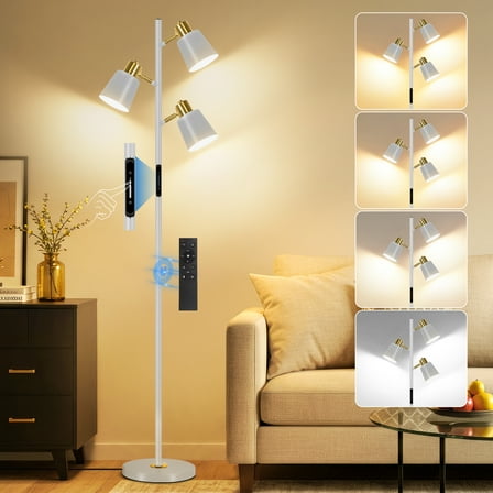 OUTON Tree Floor Lamp with 3 Adjustable Rotating Lights，Standing Tall Pole Lamps for Living Room, Bedroom, Home, Office-Grey(Bulbs Included)