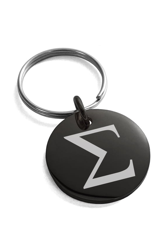 Stainless Steel Sigma Mathematical Engraved Small Medallion Circle Charm Keychain Keyring