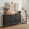 thumbnail image 5 of May in Color Farmhouse Sideboard Cabinet, Carved Wood Storage Cabinet, Rustic 3‑Door Buffet Cabinet with Adjustable Shelves, Antique Floral Pattern Cabinet for Living Room, Entryway, Black, 5 of 9