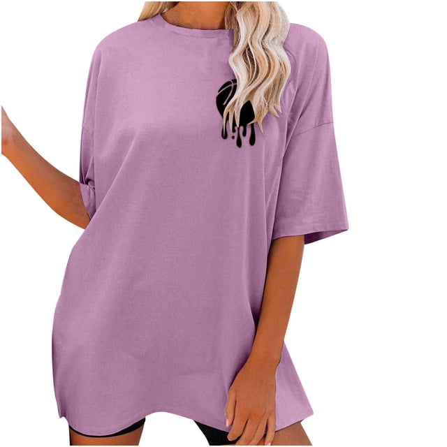 Lolmot Oversized T Shirts For Women Plus Size Slogan Graphic Drop Shoulder Short Sleeve Tops Summer Loose Pullover Tees