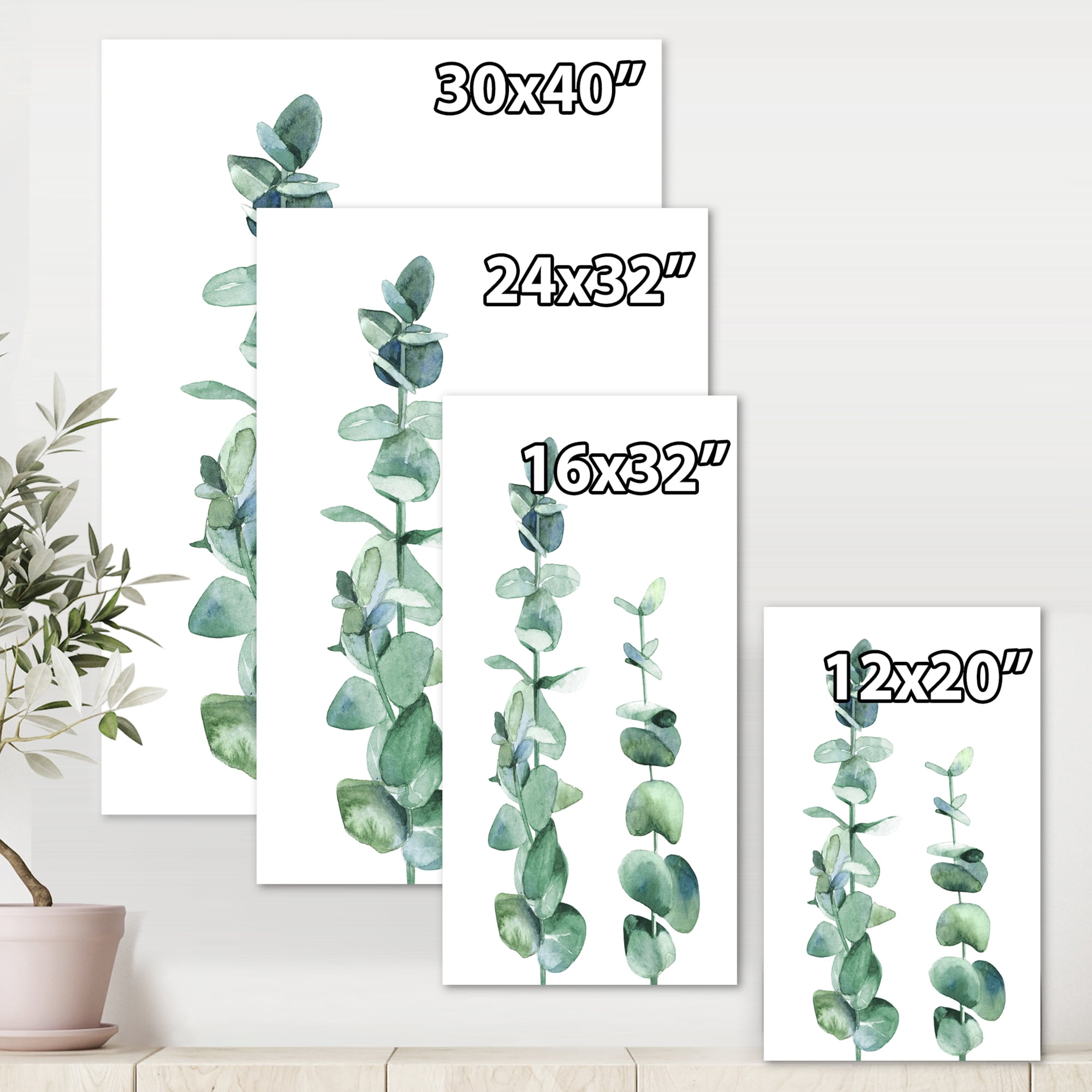 Designart ' Green Eucalyptus Branch ' Tropical Canvas Wall Art Print