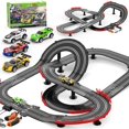 thumbnail image 1 of Set de pista de carreras de coches tragaperras a escala 1:43 con 4 coches tragaperras para niños, 1 of 7
