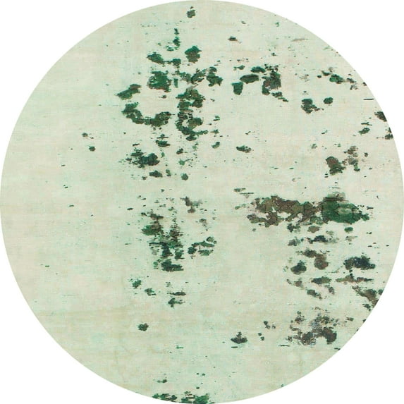 Ahgly Company Machine Washable Indoor Round Abstract Green Area Rugs, 8' Round
