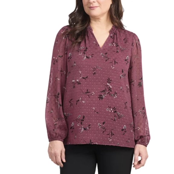 Hilary Radley Women's Long Sleeve Blouse Shirt (US, Alpha, XX-Large, Regular, Regular, Burgundy Combo)
