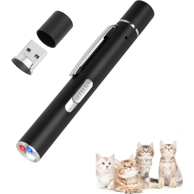 Puntero de gato negro, cubierta magnética, juguete LED interactivo 3 en 1 (linterna + luz UV), recargable por USB, luz LED roja