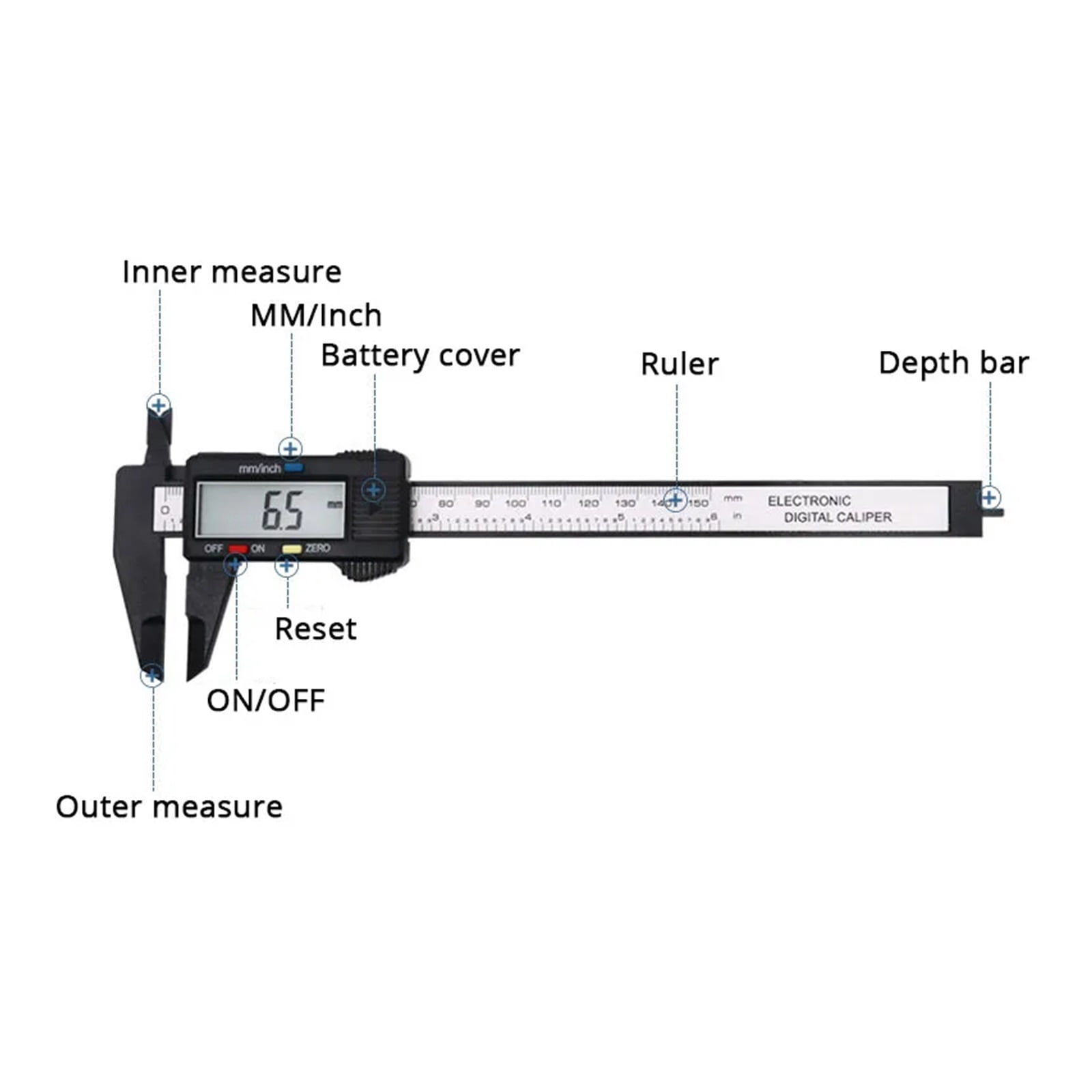 150mm 6 Inch LCD Digital Ruler Electronic Carbon Fiber Vernier Caliper Gauge Micrometer Measuring Tool Calibre Digital Suwmiarka ,Precision Measuring