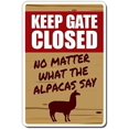 thumbnail image 1 of czcpp-Keep GATE Closed Alpaca Sign Warning Animal Farm | Indoor/Outdoor | 12" Tall, 8" X 12" Plastic, 1 of 4