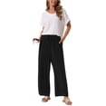 thumbnail image 2 of Pantalones Palazzo de Lino de Verano Fluidos de Mujer INSPIRE CHIC con Pierna Ancha y Bolsillos L Negro, 2 of 6