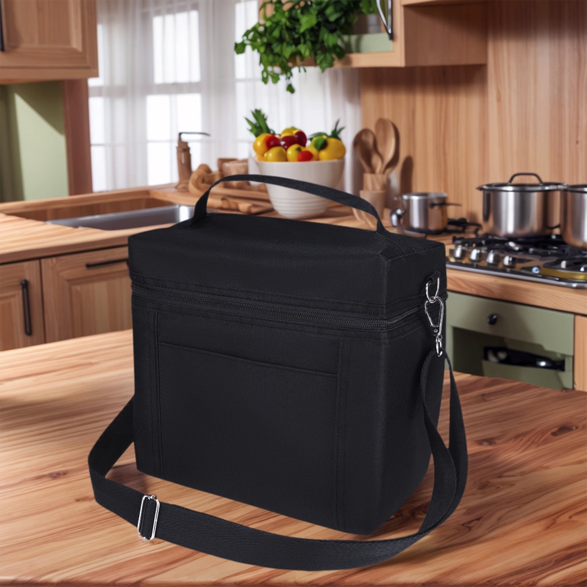 Unique Bargains Insulated Leakproof Lunch Bag for Work, Picnic Black 9.4*5.5*9.1in