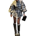 thumbnail image 3 of Women'S Elegant Two Piece Set Plaid Design with Ruffle Short Skirt High-End Office Outfit Light Gray L, 3 of 9