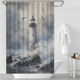 thumbnail image 2 of Lighthouse Sunrise Coast Scenery Pale Blue Tan Shower Curtain Fabric Bathroom Decor with Hooks, 2 of 5