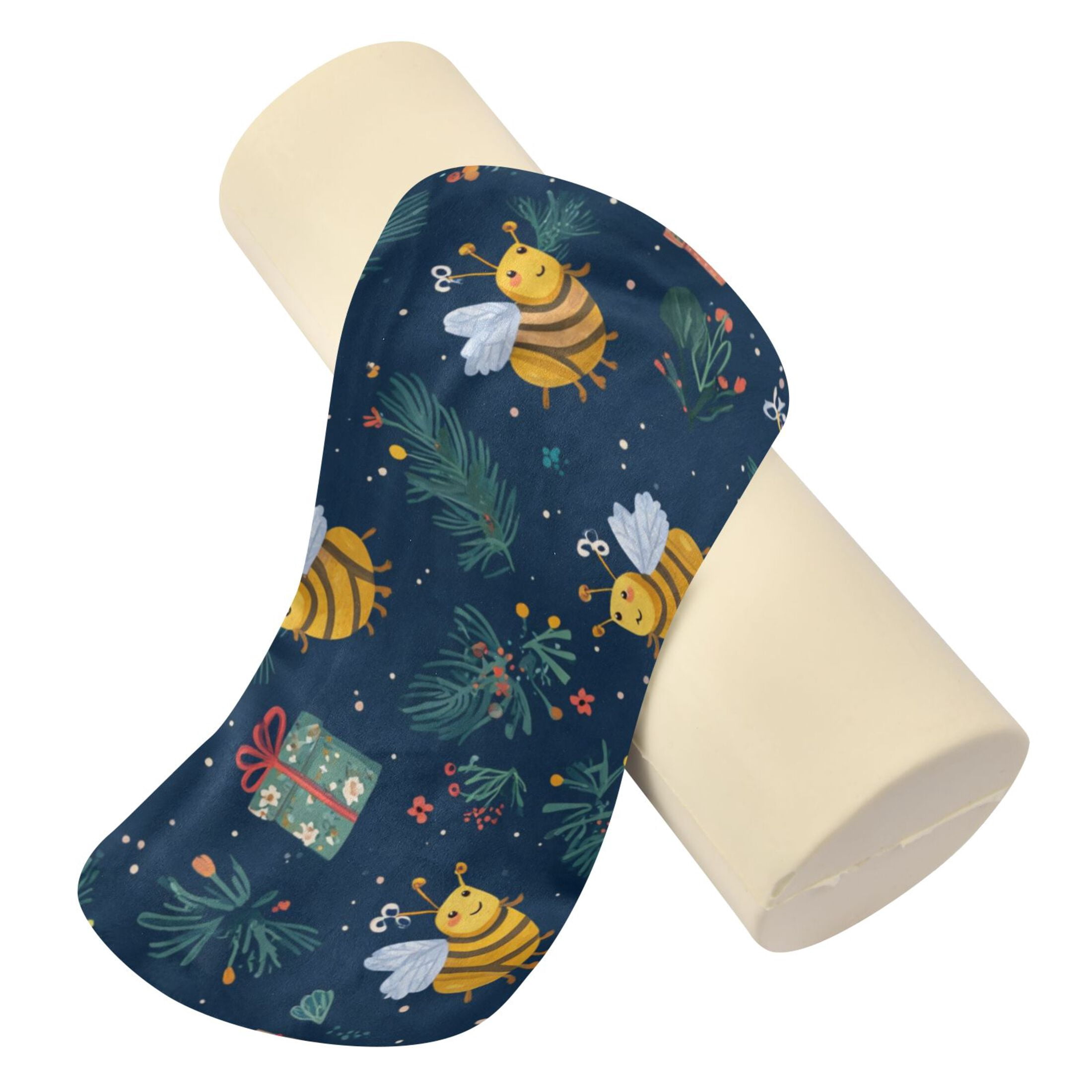 Neck pillow Round Cervical Pillow Cylindrical Pillow Lumbar Pillow Sofa Headrest Pillow Support For the Back, Neck and Head Warm Christmas Bees