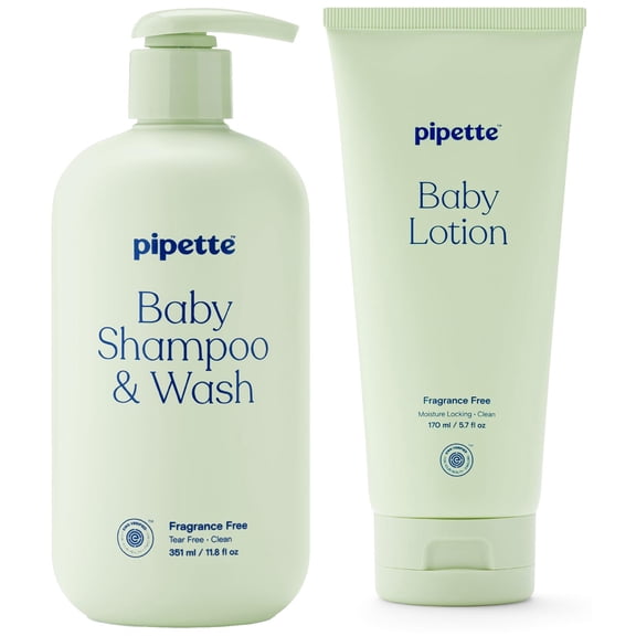 Pipette Fragrance-Free Baby Bath & Hydration Bundle (Shampoo Wash 11.8 fl oz Lotion 5.7 fl oz)