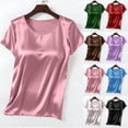 thumbnail image 5 of POIUYTR Women Summer Satin Pajamas Tshirts Casual Smooth Short Sleeve Crewneck Shirts Casual Loose Pj Tops, 5 of 6