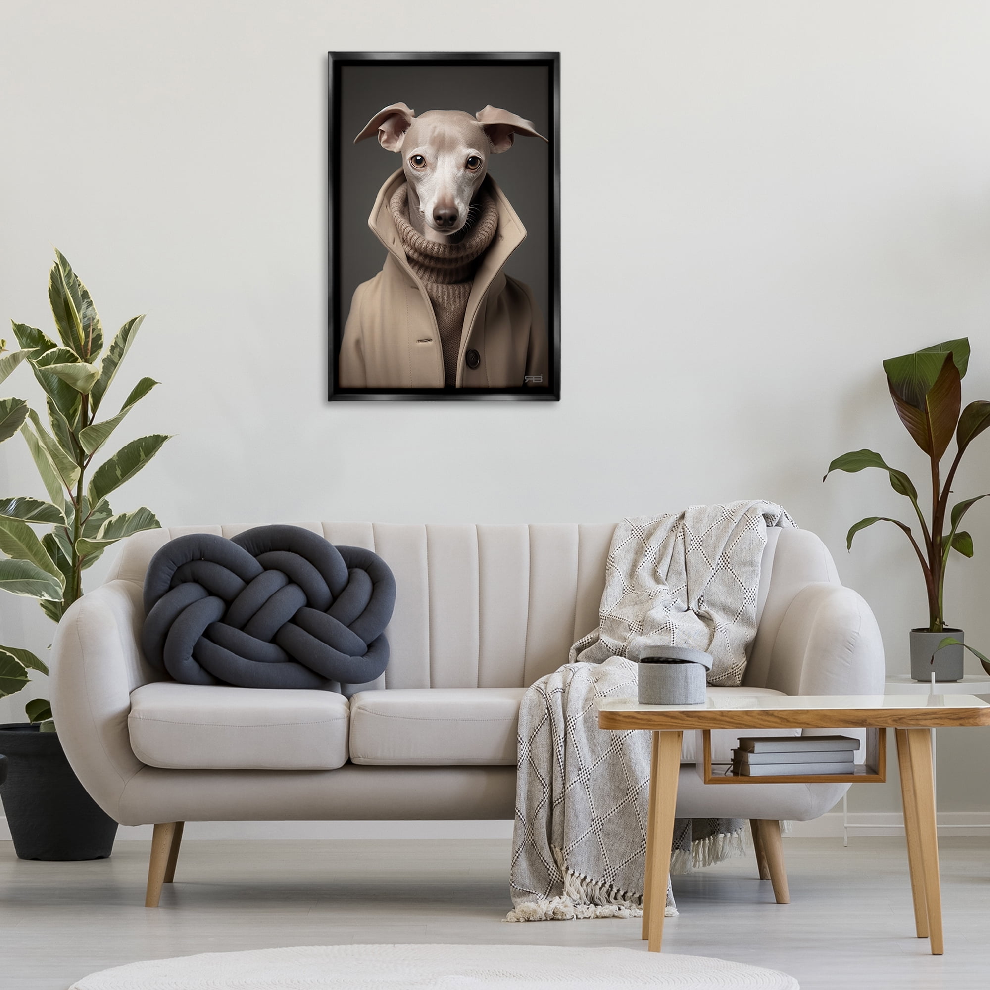 Stupell Industries Chic Fashion Greyhound Animals & Insects Painting Black Floater Framed Canvas Art Print Wall Art, 21 x 31