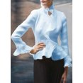 thumbnail image 3 of Blusas asimétricas elegantes para mujer, blusas de primavera y otoño, blusas elegantes con volantes, camisas de manga larga con cuello alto para mujer, blusas de gran tamaño, 3 of 3