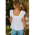 thumbnail image 3 of Women's White Puckered Texturing Ruffled Cap Sleeves Babydoll Top, 3 of 19