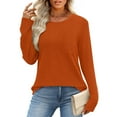 thumbnail image 5 of Aobny Orange Blouses for Women Long Sleeve Crew Neck Tops Waffle Knit Pullover with Pocket Teacher Shirt,XXL, 5 of 7