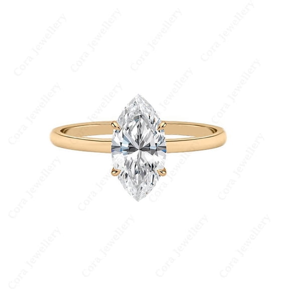 Cora Jewellery 2CT Solitaire Marquise Moissanite Engagement Ring For Women, 14K Rose Gold