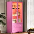 thumbnail image 3 of Heynemo 64'' Tall Display Cabinet with Acrylic Doors and LED Lights, Pink, 3 of 11