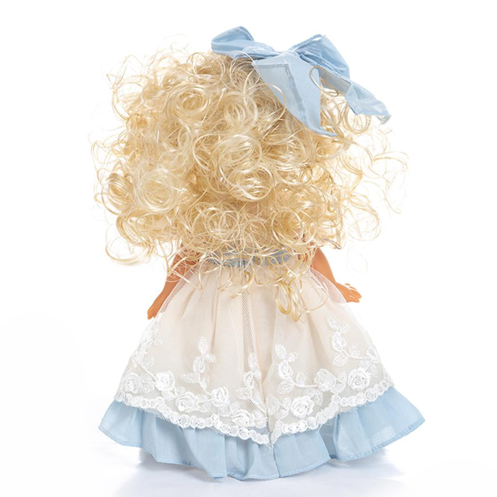 14.5inch Vinyl Reborn American Doll that Look Real with Blue Dress,Wavy Hair 