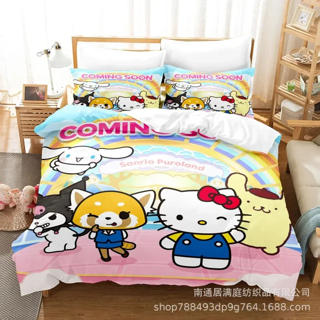 Sanrio Digital Printing HelloKitt Pudding Dog Cartoon Style Quilt Cover Bedding Three-piece Set Two-dimensional Home Furnishing WT