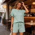 thumbnail image 5 of Bixock Womens 2 Piece Loungewear Sets Casual Summer Outfits Crew Neck Ruffle Short Sleeve Top and Drawstring Pocket Shorts Sleepwear, 5 of 7
