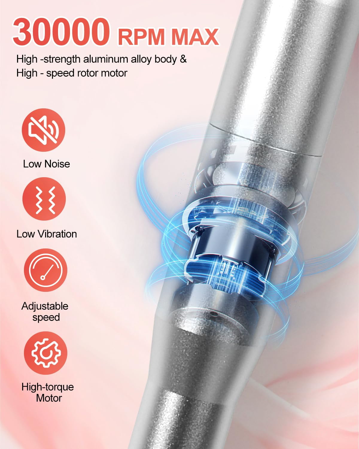 Cordless Nail Drill Pro: 30000 RPM Rechargeable Electric Nail File, Lightweight & Quiet for Acrylic, Gel Nails, Manicures & Pedicures – Professional & Home Use