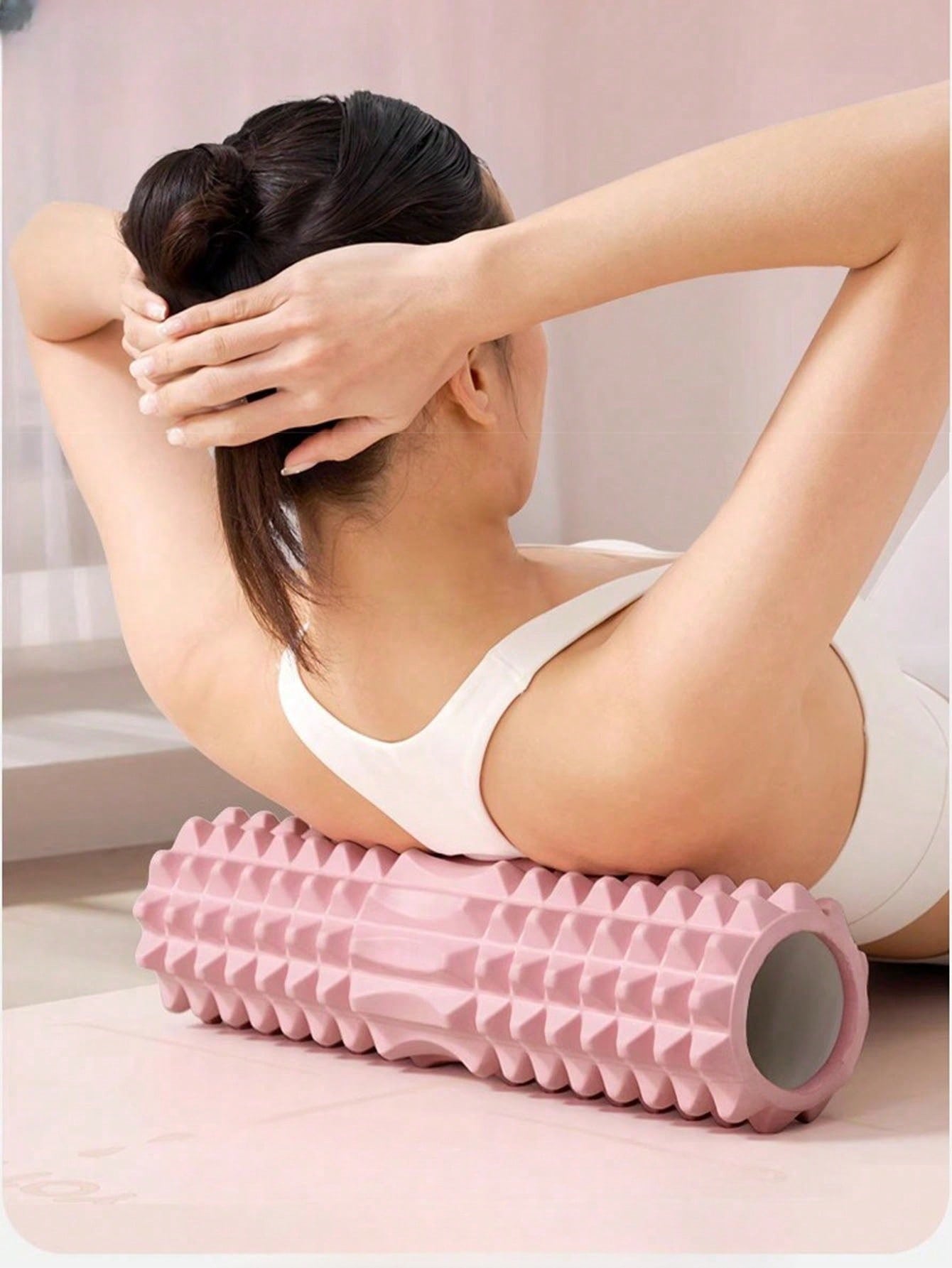 1pc Pink Foam Yoga Massage Roller, High Density Textured Muscle Roller for Deep Tissue Massage, Lightweight Fitness Accessory for Yoga, Pilates & Muscle Recovery