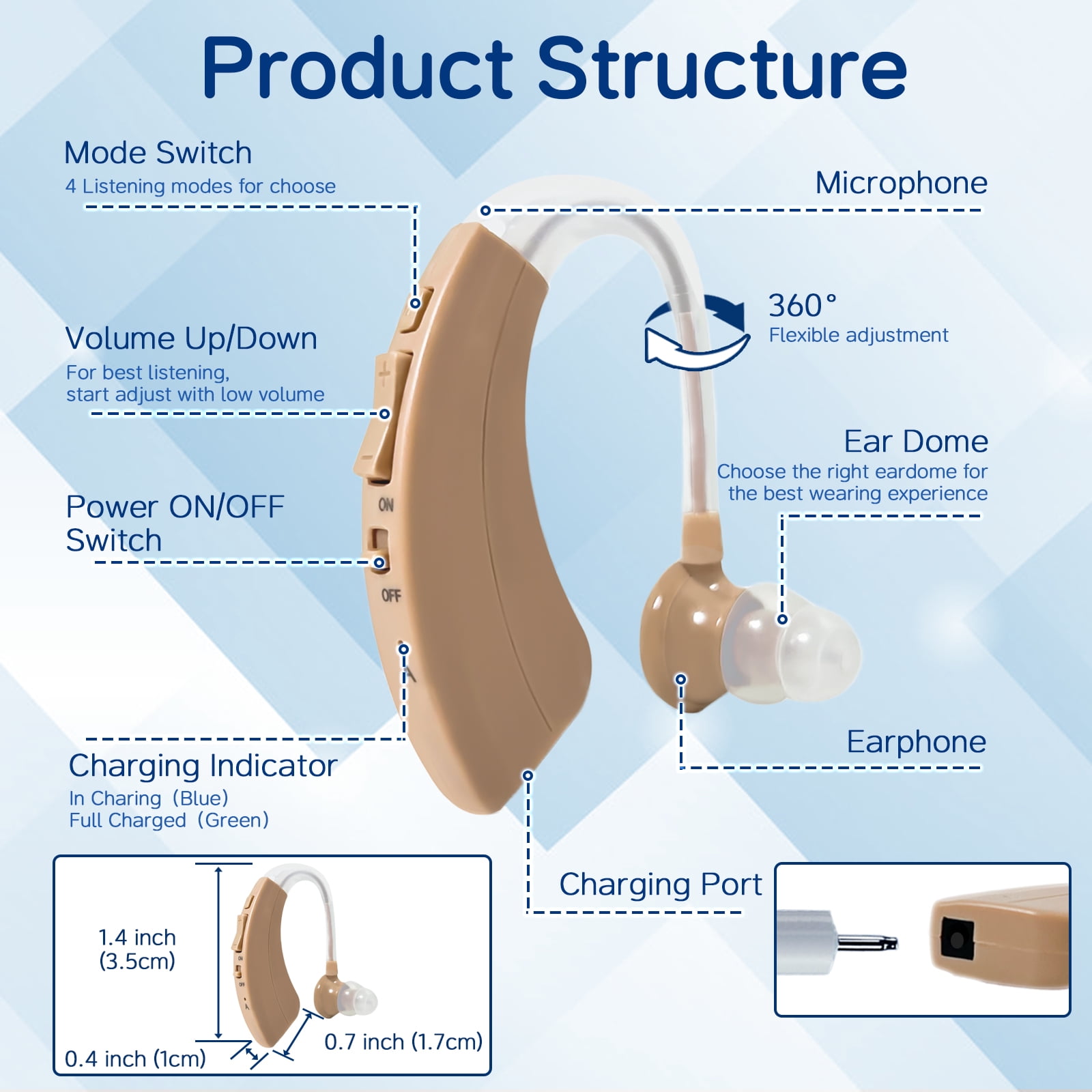 Delmicure Digital Hearing Aid, Rechargeable Hearing Aids for Seniors, Noise Reduction, Single, VHP-1220AX