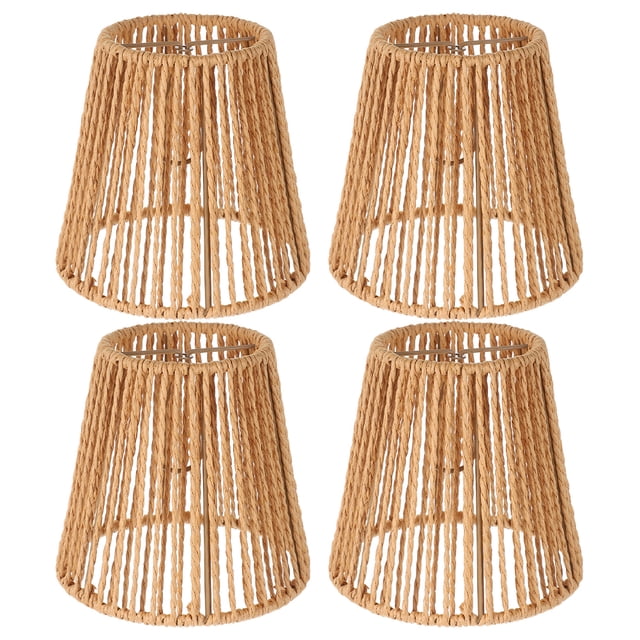 Shisuyan 4pcs Hand Woven Simulation Rattan Lamp Shade For E27 E14 Pendant Light Bohemian Paper Rope Lampshade Rustic Ceiling Lamp Cover For Living Room Bedroom