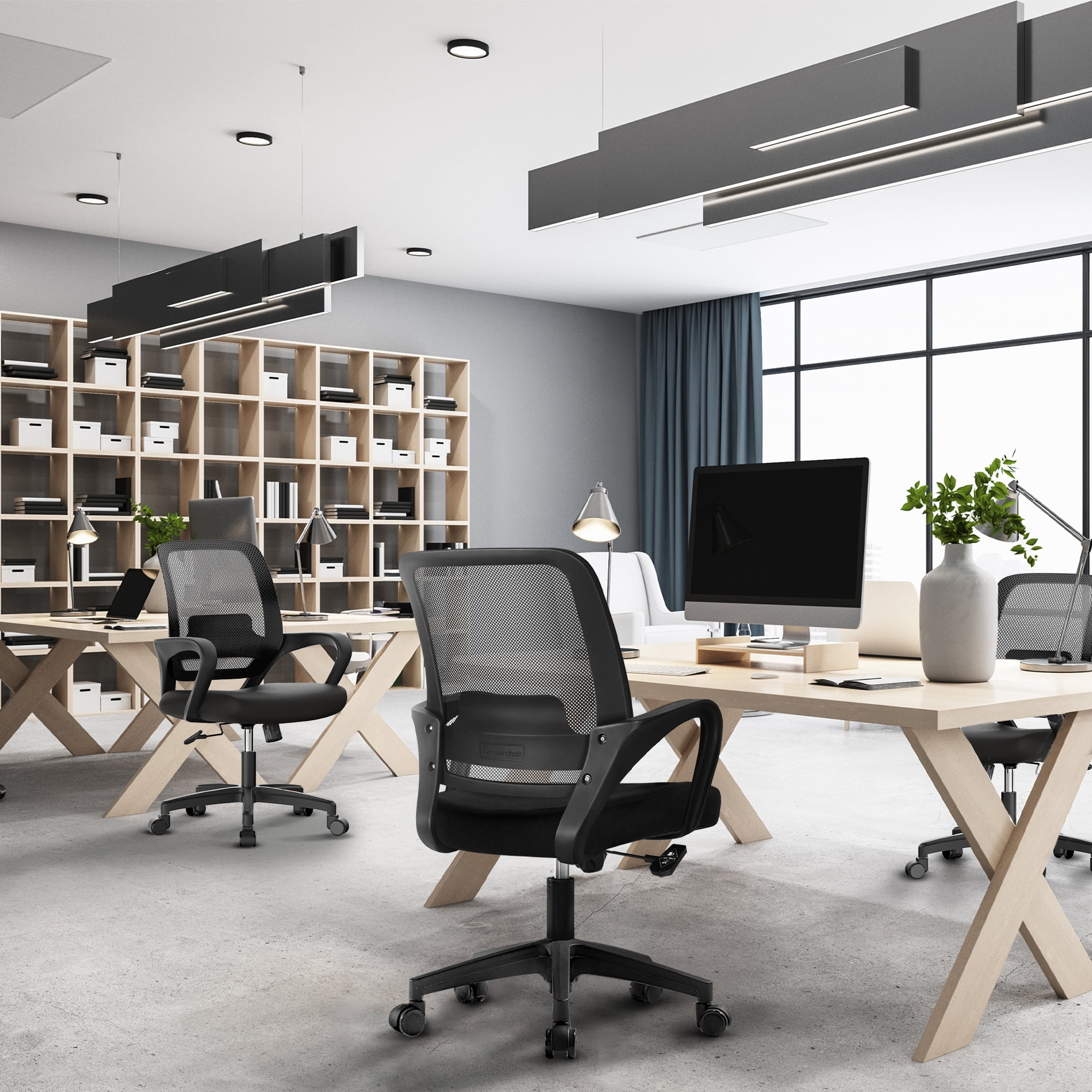 CELTOSS Ergonomic Home Office Chair, Mid Back Lumbar Support Desk Chair, Adjustable Height with Armrests for Adults, Black