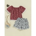thumbnail image 4 of Aojekbee Little Girls Summer 2PCS Sets Short Sleeve Off Shoulder Tops Cow Print Shorts Sets, 4 of 10