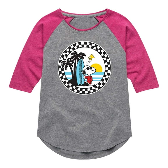 Peanuts - Snoopy Surfs Up - Toddler and Youth Girls Shirt Tail Raglan