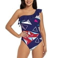 thumbnail image 2 of Seamless Geometric Pattern Of Triangles One Shoulder Ruffle Swimsuit Women Swimwear Sexy Beach Wear Summer Bathing Suits, 2 of 5