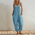 thumbnail image 2 of TEAJOPSUU Women's Cotton Blend Jumpsuits Casual Summer Overalls with Pockets Loose Sleeveless Wide Leg Rompers Sky Blue, 2 of 7