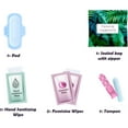 thumbnail image 2 of 30 x Menstrual All-in-One Kits - Assorted Colors | Convenience on The Go | Single Period Kit Packs | Individually Wrapped Feminine Hygiene Products (Black Treads/Blue Forest/Green Ferns), 2 of 6