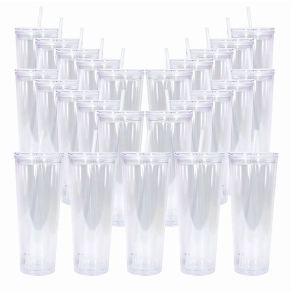 25 Pcs 24oz Acrylic Snow Globe Tumblers with Lids Straws & Plugs for DIY Sublimation