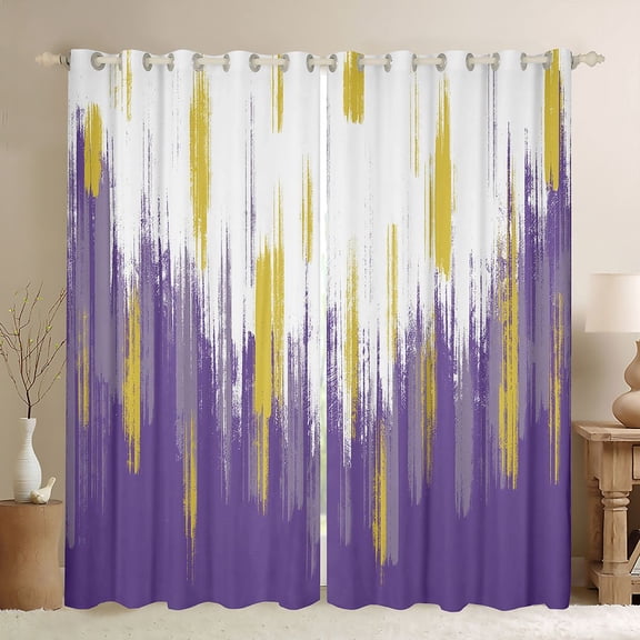 Homewish Graffiti Striped Lines Black Out Curtains,Modern Minimalist Geometric Curtains Pack of 2 (42x63 Each),Purple White Gold Bedroom Curtains For Teens,Super Cozy Room Decor