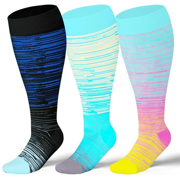 3 Pairs Medical Sport Plus Size Compression Socks - 20-30mmhg Graduated Knee-High Support for Men & Women, Ideal for Soccer, Running, and Nurses