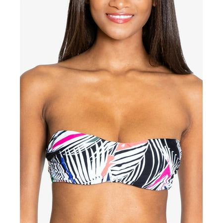Rachel Roy BLACK/MULTI Graphic Palm Printed Bandeau Bikini Swim Top  US Small